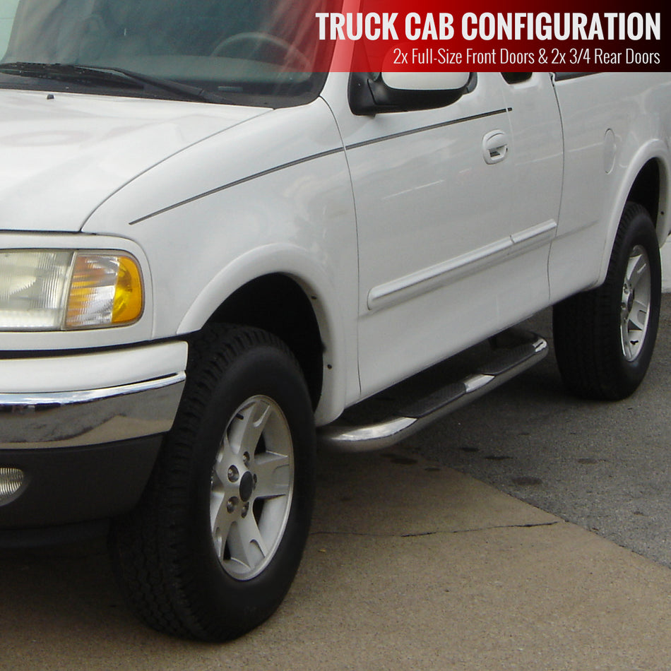 1999-2004 Ford F-150/F-250 Super Cab 3" Chrome Stainless Steel Side Step Nerf Bars
