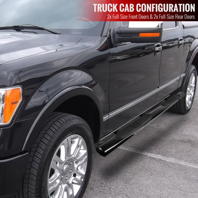 2009-2014 Ford F-150 SuperCrew Cab 4" Black Stainless Steel Side Step Nerf Bars