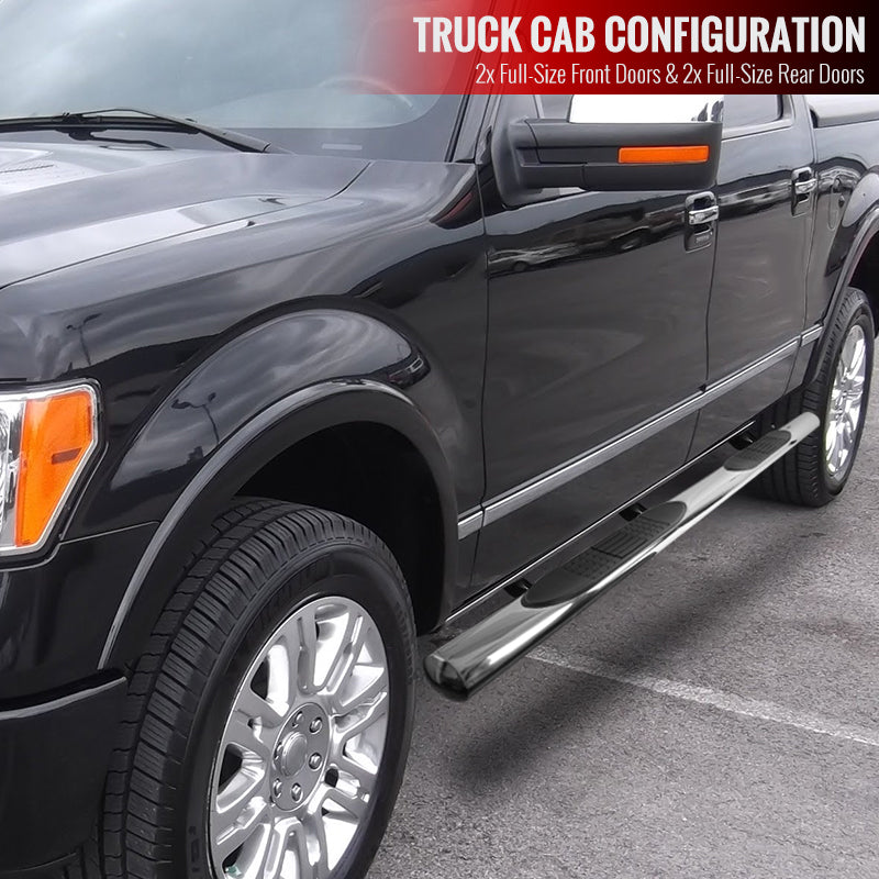 2009-2014 Ford F-150 SuperCrew Cab 4" Chrome Stainless Steel Side Step Nerf Bars