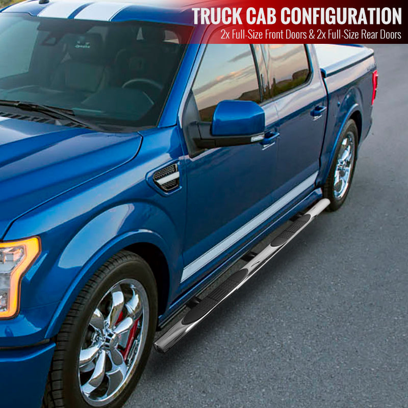 2015-2024 Ford F-150/F-250/F-350/F-450/F-550 SuperCrew Cab 4" Chrome Stainless Steel Side Step Nerf Bars