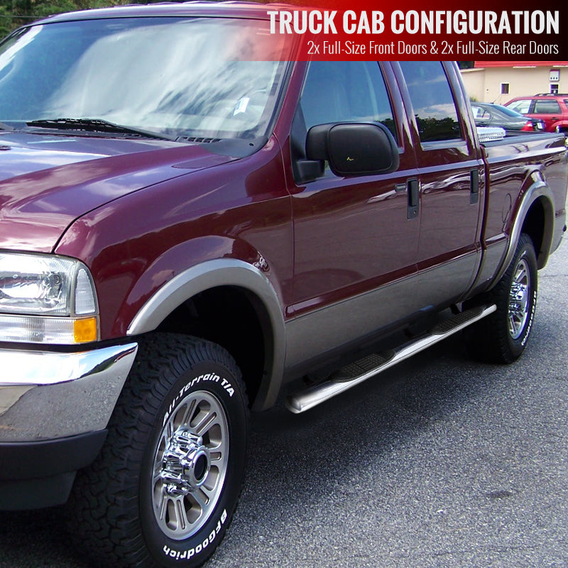 1999-2016 Ford F-250/F-350/F-450/F-550 SuperCrew 4" Chrome Stainless Steel Side Step Nerf Bars