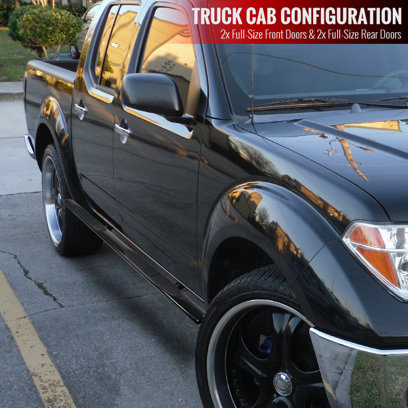 2005-2024 Nissan Frontier Crew Cab 4" Black Stainless Steel Side Step Nerf Bars