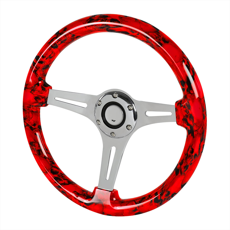 350mm 3-Spoke 6-Bolt 2" Deep Dish Wooden Steering Wheel (Red)