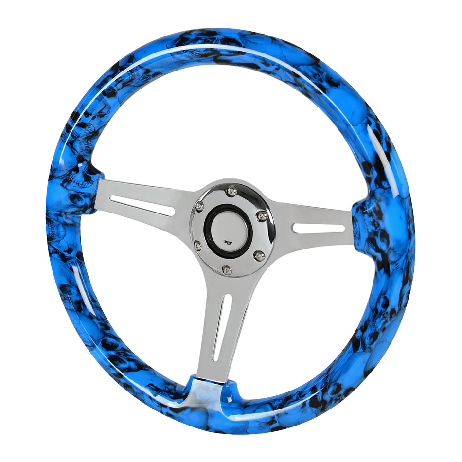 350mm 3-Spoke 6-Bolt 2" Deep Dish Wooden Steering Wheel (Blue)