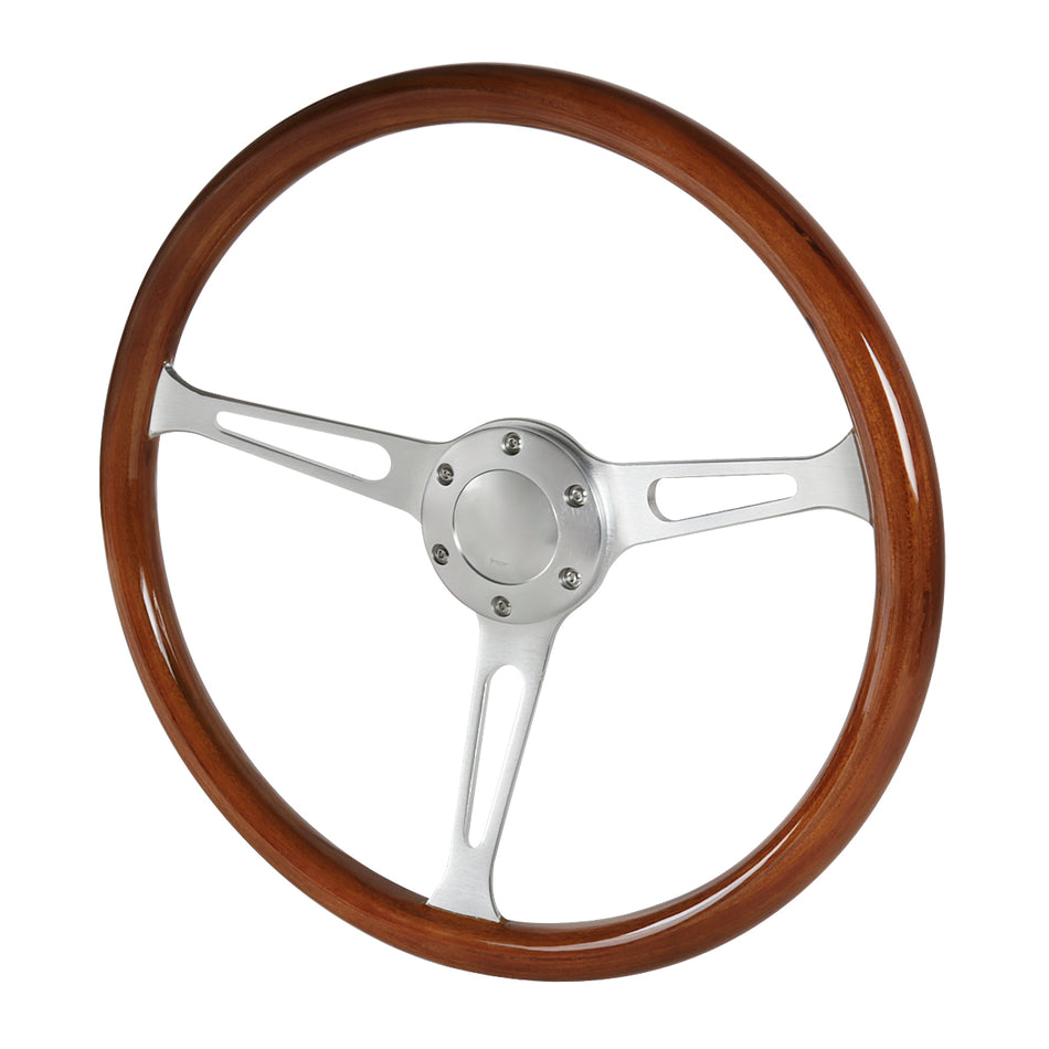 380mm 2" Deep Dish Aluminum 3-Spoke Wood Plastic Composite Steering Wheel