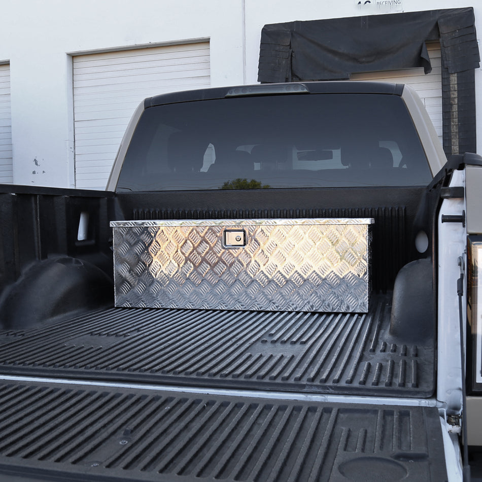Universal 44" Heavy Duty Silver Aluminum Truck Tool Box w/ Side Handles, Lock, & Keys
