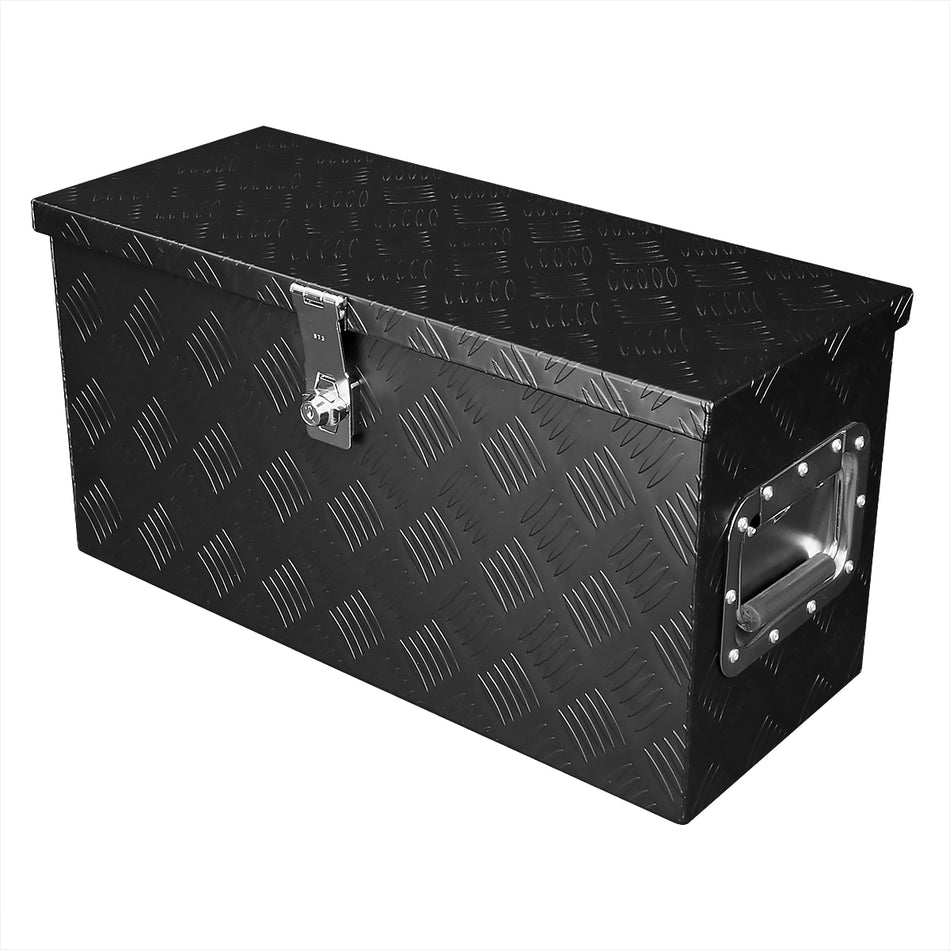 Universal 24" Heavy Duty Black Aluminum Tool Box w/ Side Handles, Lock, & Keys