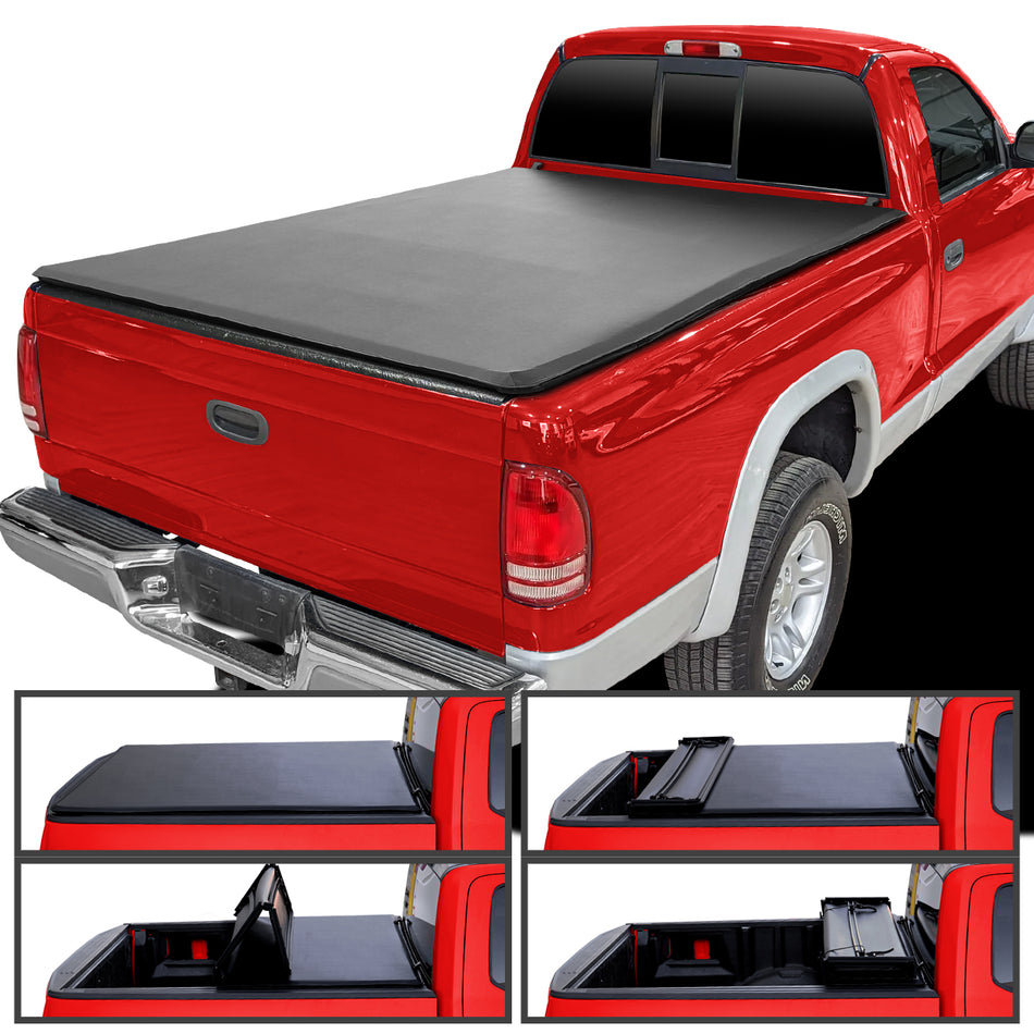 1997-2004 Dodge Dakota / 2000-2004 Dakota Extended/Regular Cab 6'6" Short Bed Fleetside Soft Quad-Fold Tonneau Cover