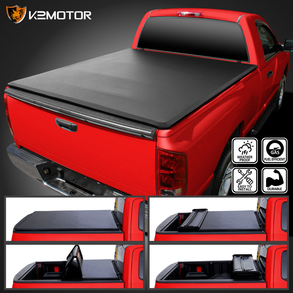 2002-2018 Dodge RAM 1500 2500 3500 / 2019-2021 RAM 1500 Classic 6.4' Bed Soft Quad-Fold Tonneau Cover
