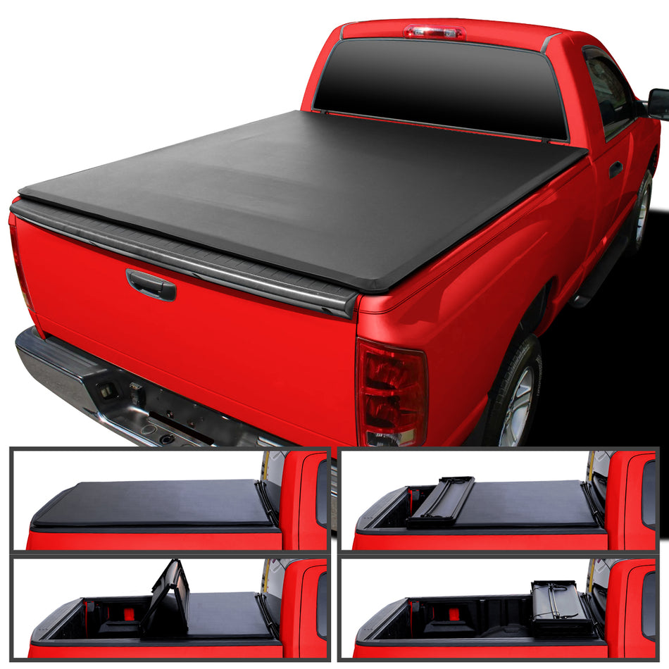 2002-2018 Dodge RAM 1500 2500 3500 / 2019-2021 RAM 1500 Classic 6.4' Bed Soft Quad-Fold Tonneau Cover