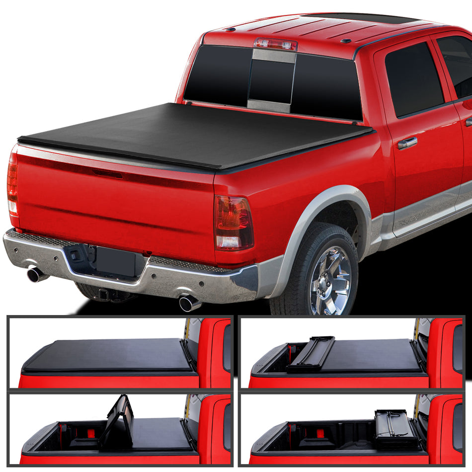 2009-2021 Dodge RAM 1500 / 2010-2021 RAM 2500 3500 5'8" Short Bed Soft Quad-Fold Tonneau Cover