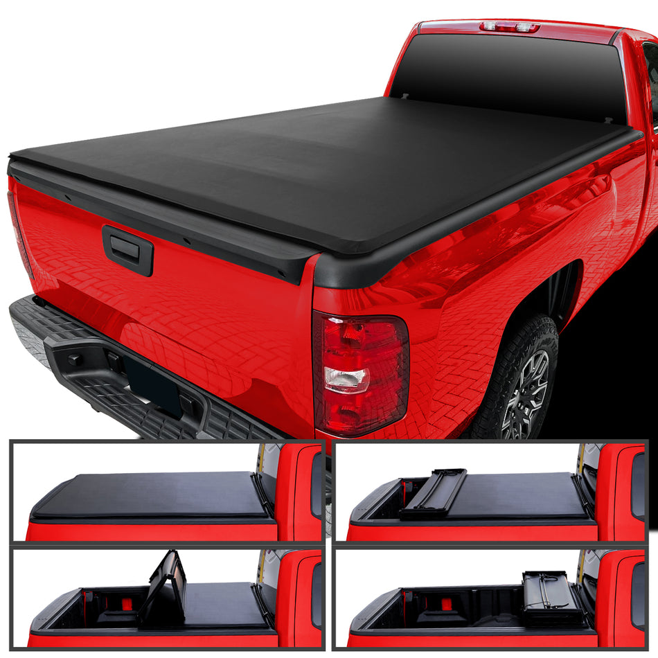 2007-2014 Chevrolet Silverado / GMC Sierra 1500 2500 3500 6'6" Standard Bed Soft Quad-Fold Tonneau Cover