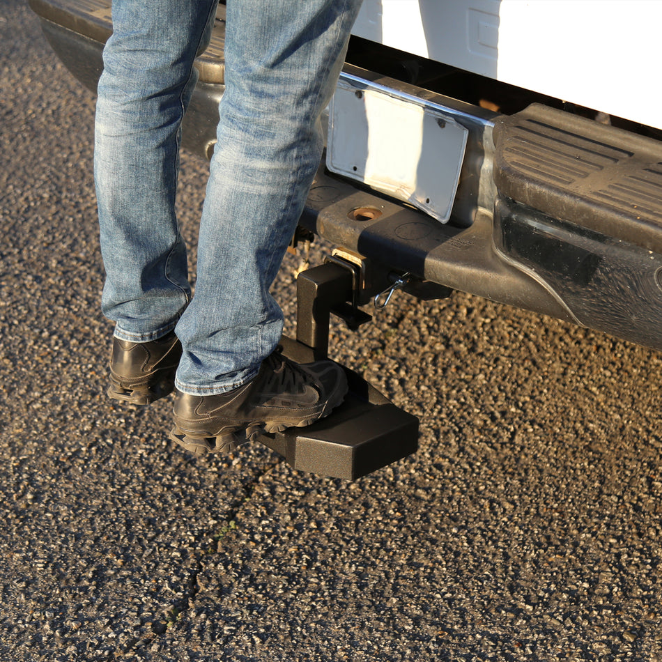 Universal Black Aluminum Hitch Mounted 6" Drop Anti-Slip Step & Protector For 2" Hitch Receiver