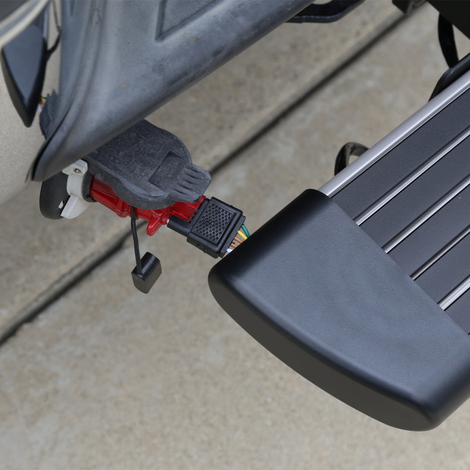 Universal Silver Finished Steel Adjustable Rear Step Bar w/ LED Brake Light For 2" Hitch Receiver