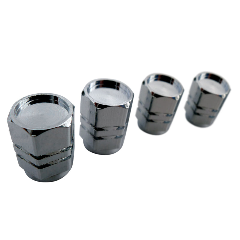 Universal Chrome Plated Aluminum Tire Valve Cap Set - 4PC